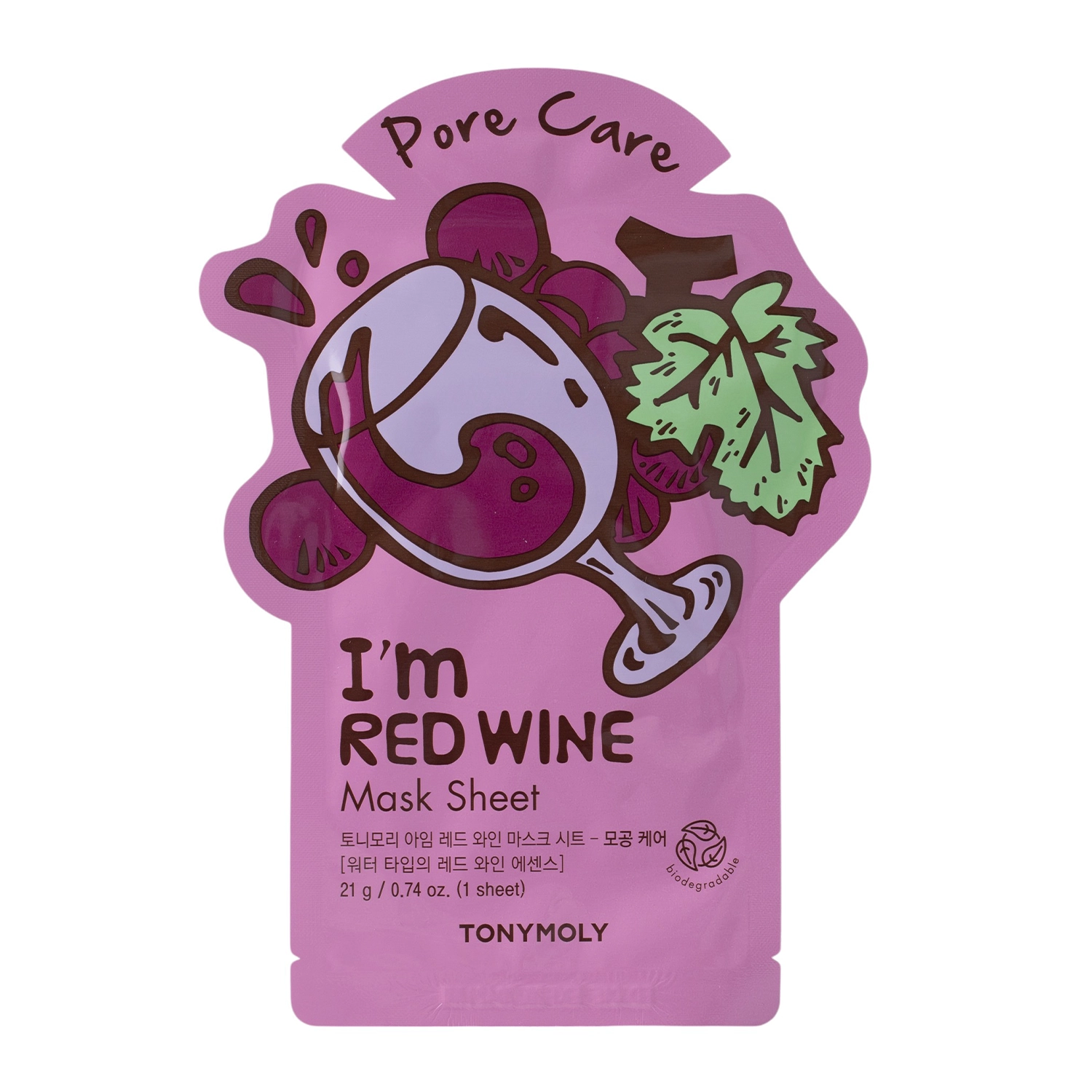 TonyMoly - I`m Real Red Wine Mask Sheet Pore Care - Omlazující plátýnková maska - 1ks/21 ml